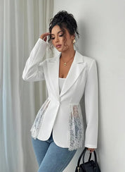 Women's Lace Patchwork Slim Fit Long Sleeve Blazer Jacket