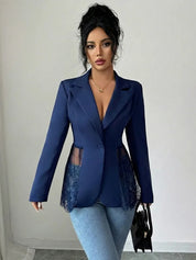 Women's Lace Patchwork Slim Fit Long Sleeve Blazer Jacket