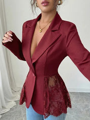 Women's Lace Patchwork Slim Fit Long Sleeve Blazer Jacket