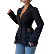 Women's Lace Patchwork Slim Fit Long Sleeve Blazer Jacket