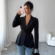 Women's Lace Patchwork Slim Fit Long Sleeve Blazer Jacket