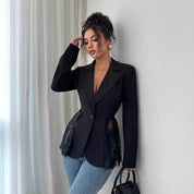 Women's Lace Patchwork Slim Fit Long Sleeve Blazer Jacket